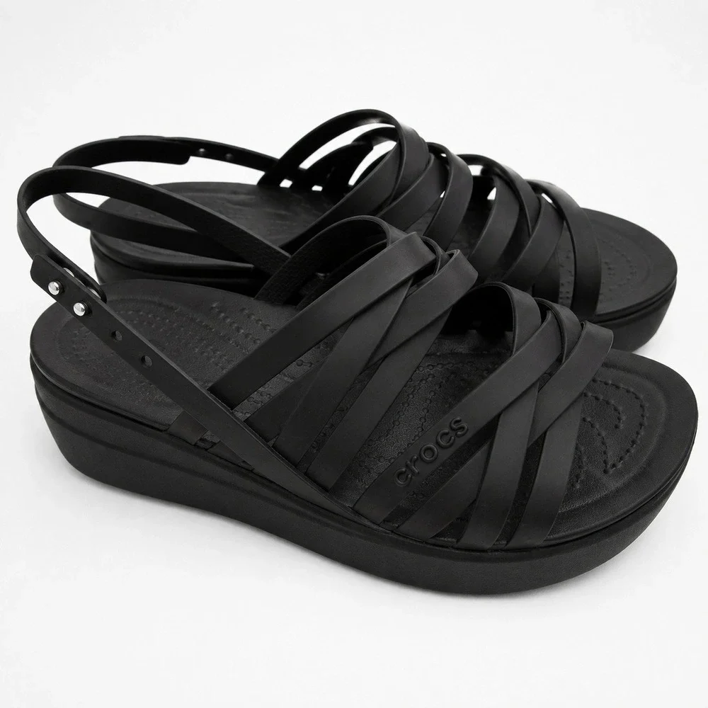 Crocs Brooklyn Strappy Low Wedge Sandals Black Women 7 Platform 206751